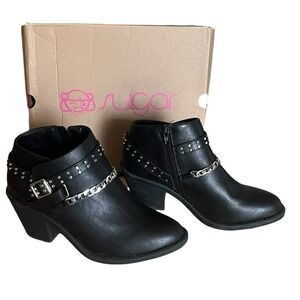 Sugar‎ Sgr Vroomy Black Silver Chain Buckle Women's Size 9M Ankle Boots with Box